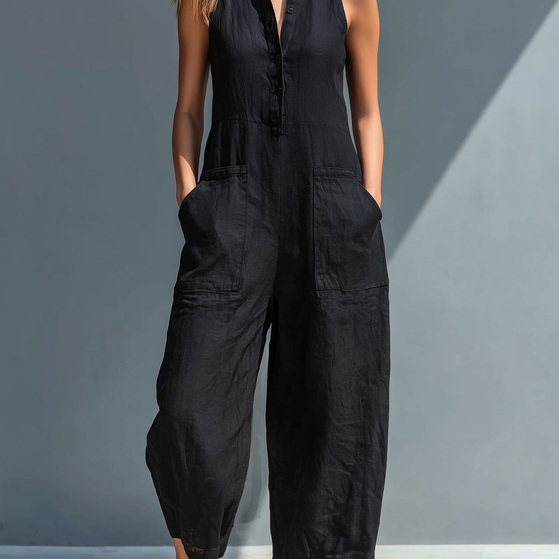 Barbara sleeveless jumpsuit with stand collar