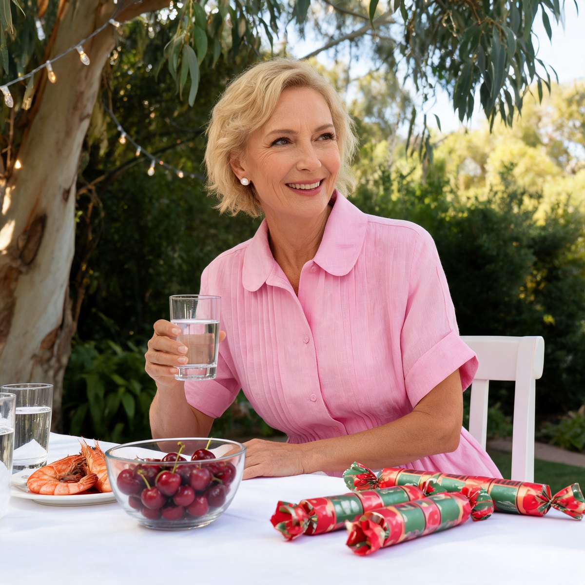 Pink, at a summer Christmas lunch.