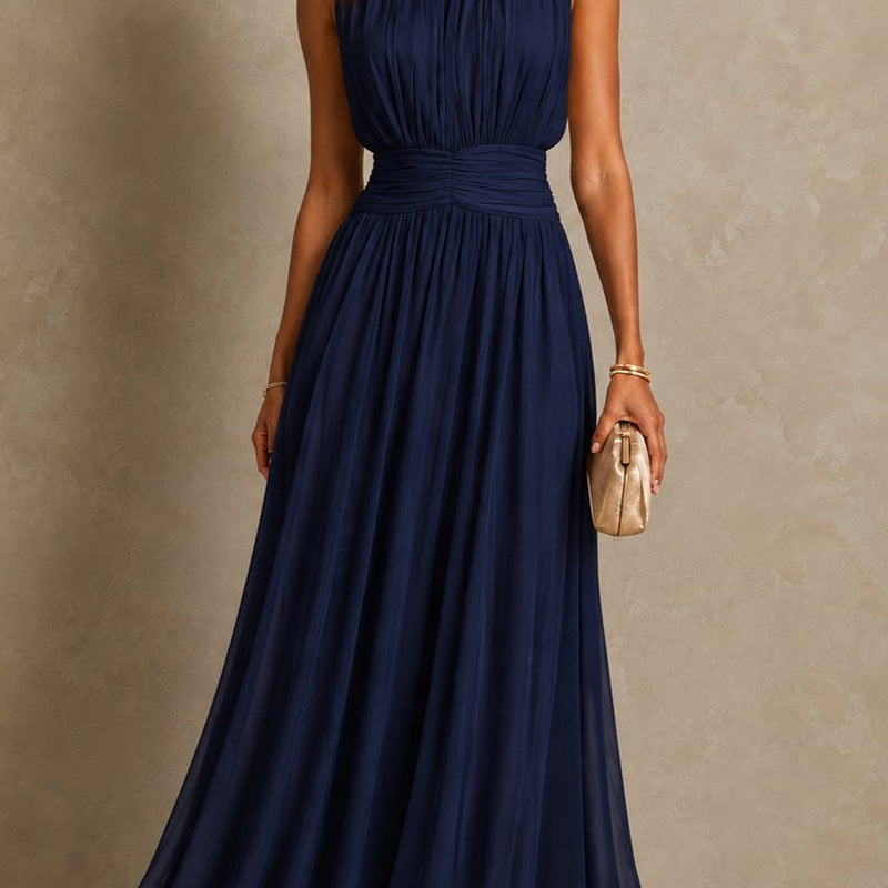 Roxanne ruched-waist sleeveless maxi dress