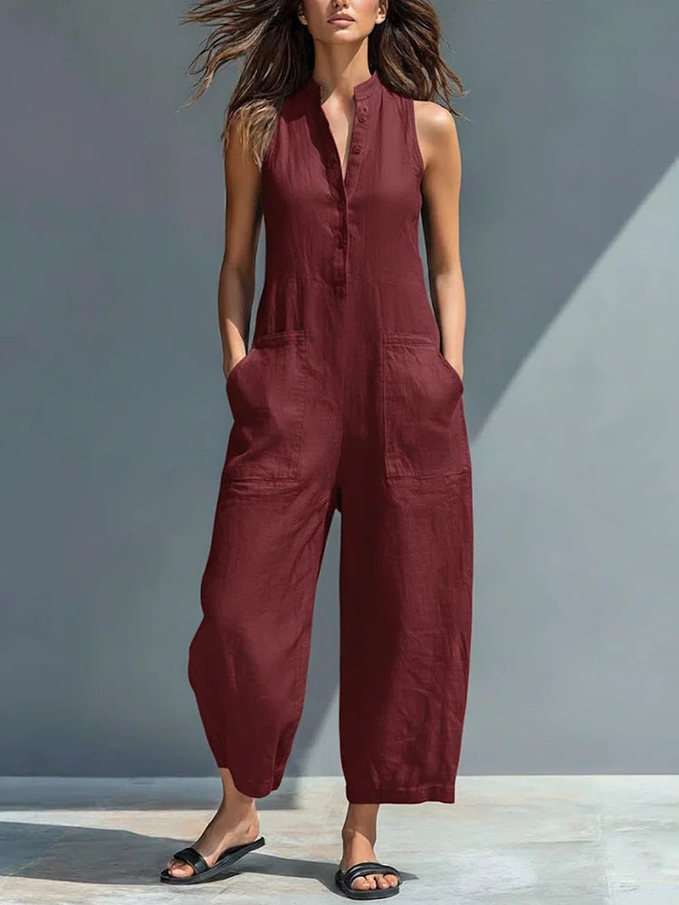 Barbara | Minimalist Stand-Collar Sleeveless Jumpsuit