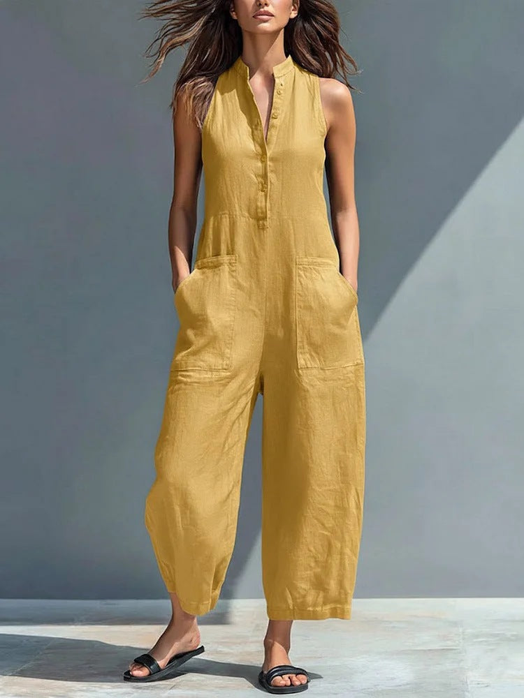 Barbara | Minimalist Stand-Collar Sleeveless Jumpsuit
