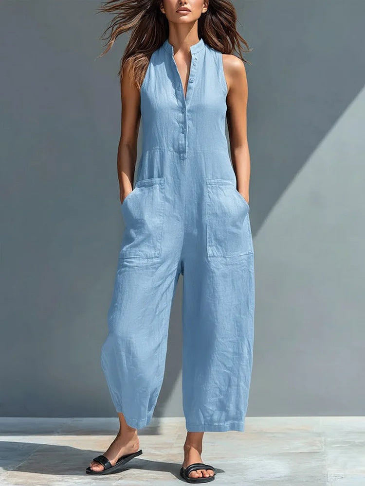 Barbara | Minimalist Stand-Collar Sleeveless Jumpsuit