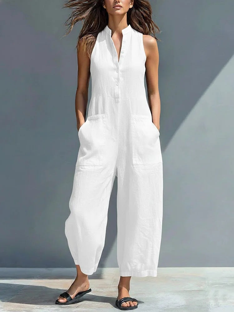 Barbara | Minimalist Stand-Collar Sleeveless Jumpsuit