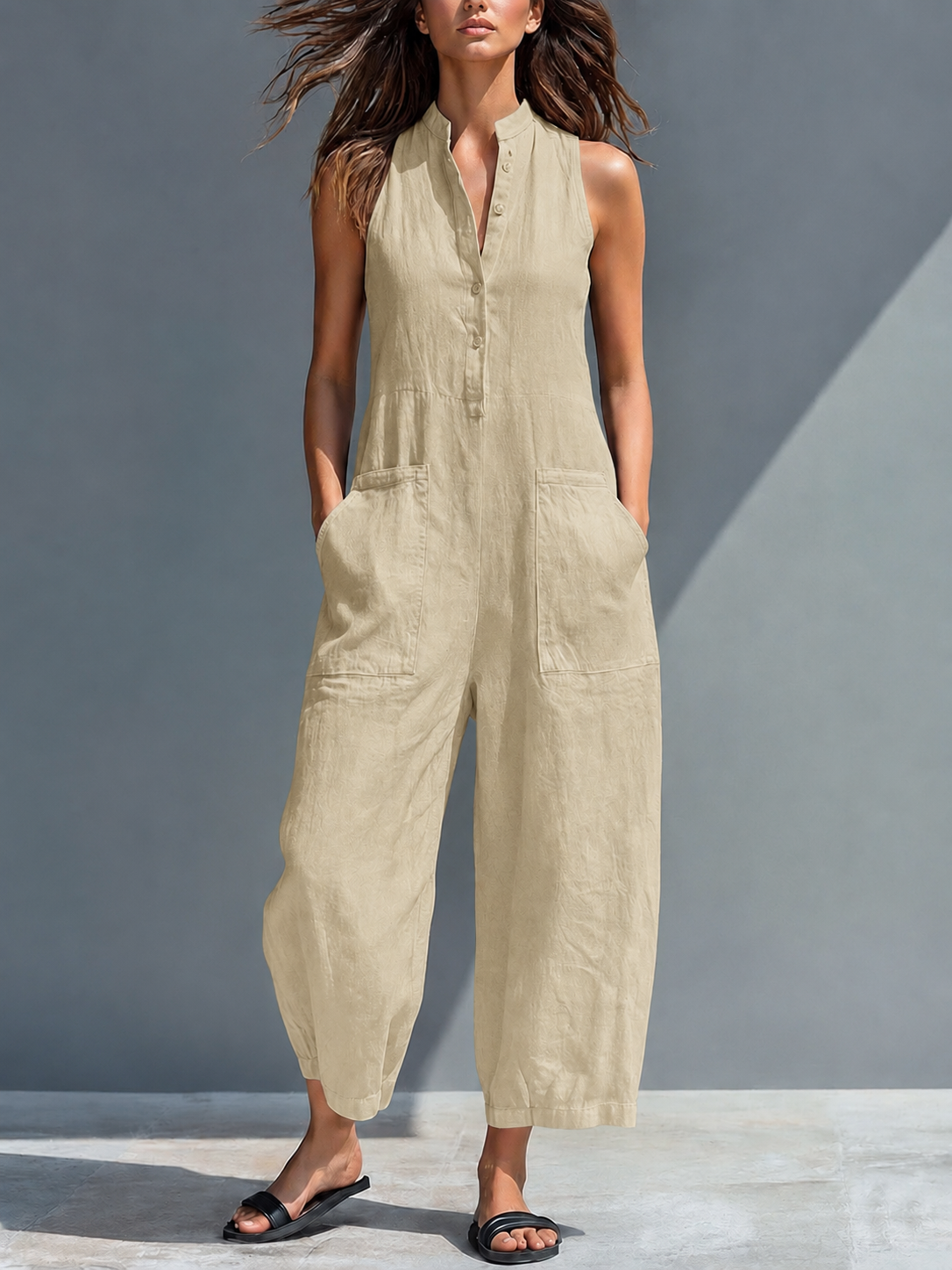 Barbara | Minimalist Stand-Collar Sleeveless Jumpsuit