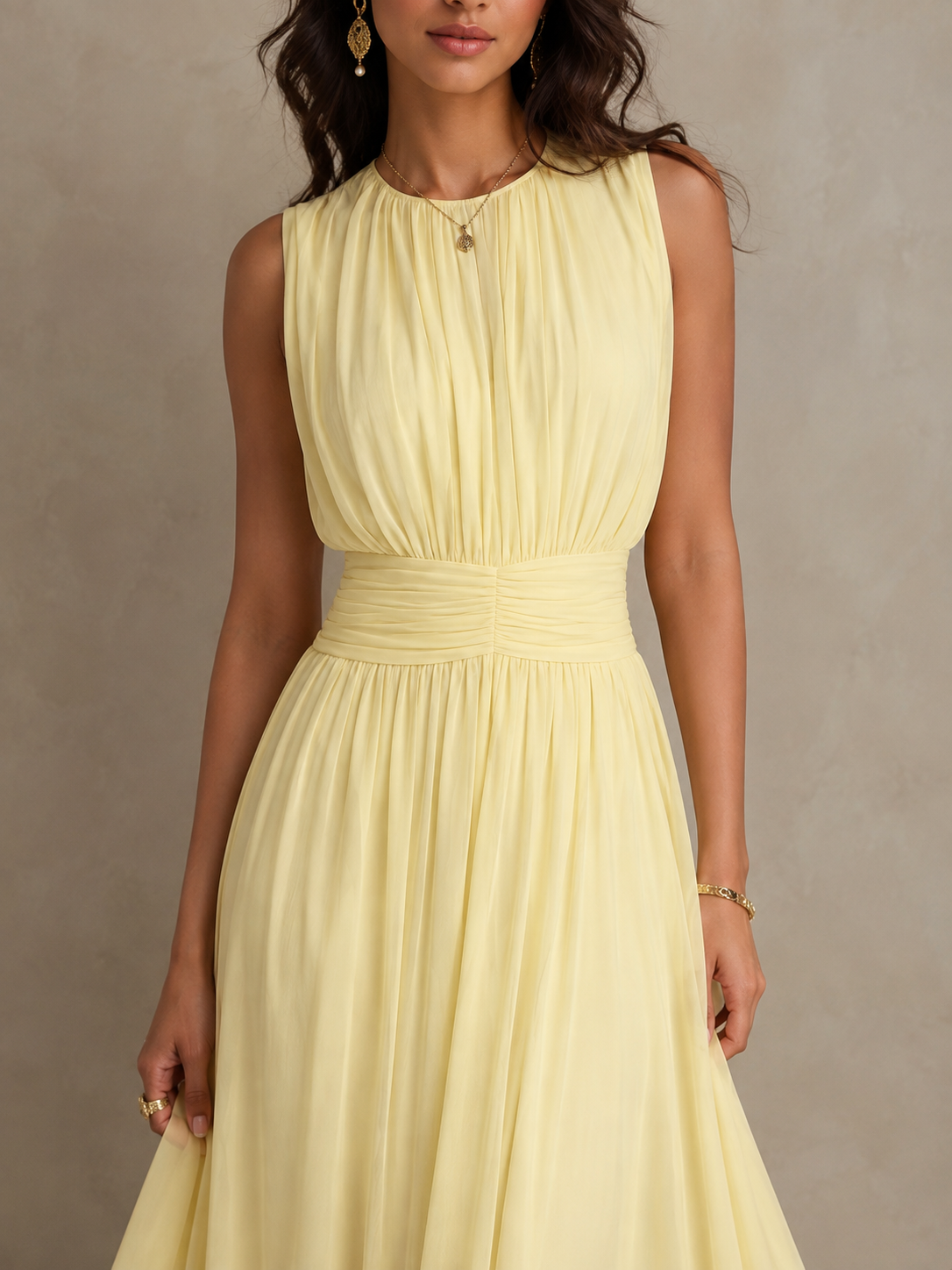 Roxanne | Ruched-Waist Sleeveless Maxi Dress