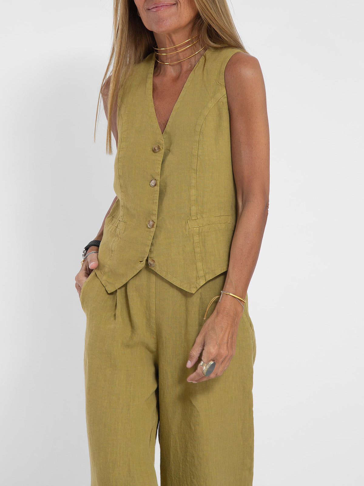 Aira™ – Buttoned Vest &amp; Wide-Leg Trousers Set