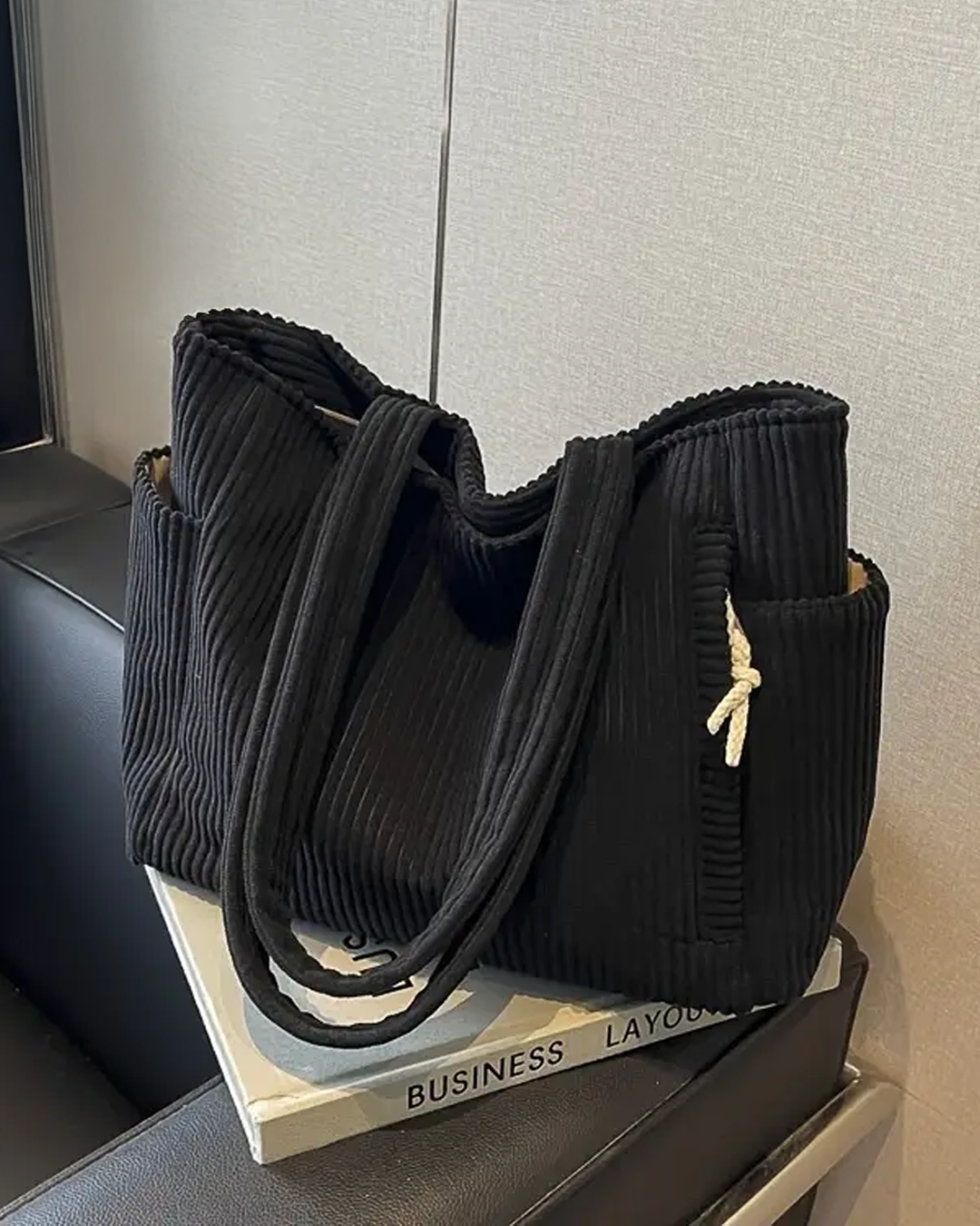 Lea™  | Geribde Draagtas Met Koorddetail