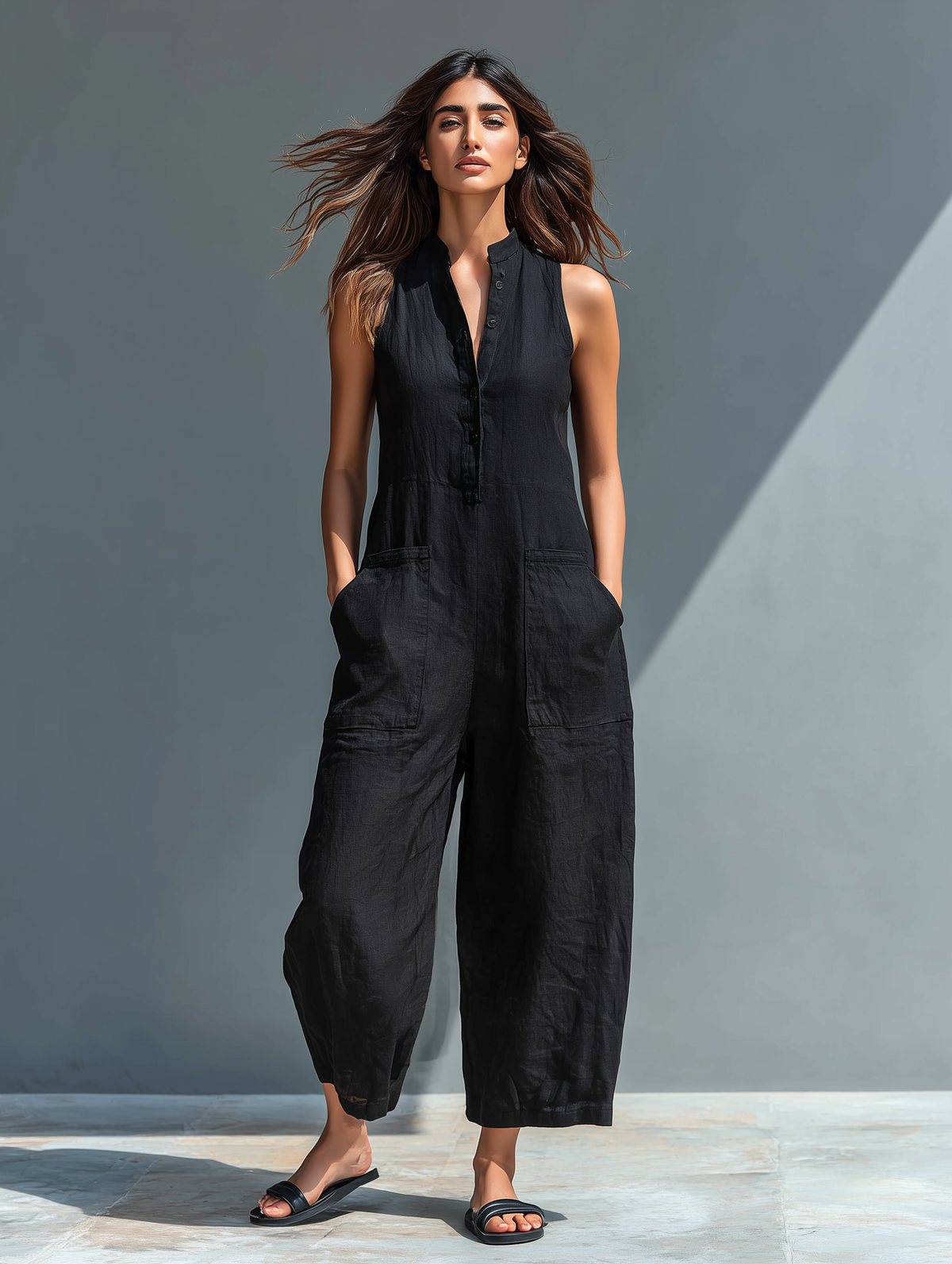 Barbara | Minimalist Stand-Collar Sleeveless Jumpsuit