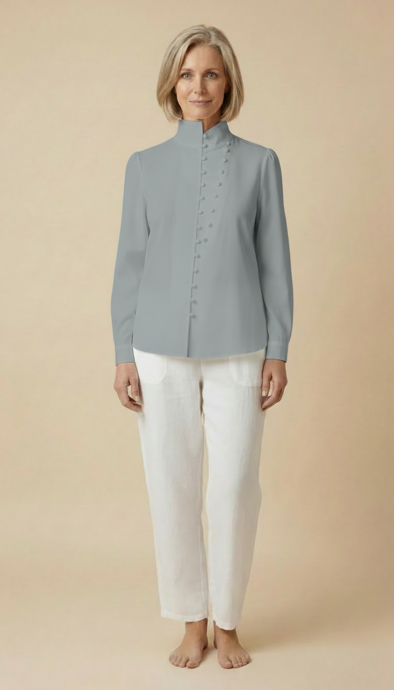 Cerelle™ - Elegant Button-front Top With Long Sleeves