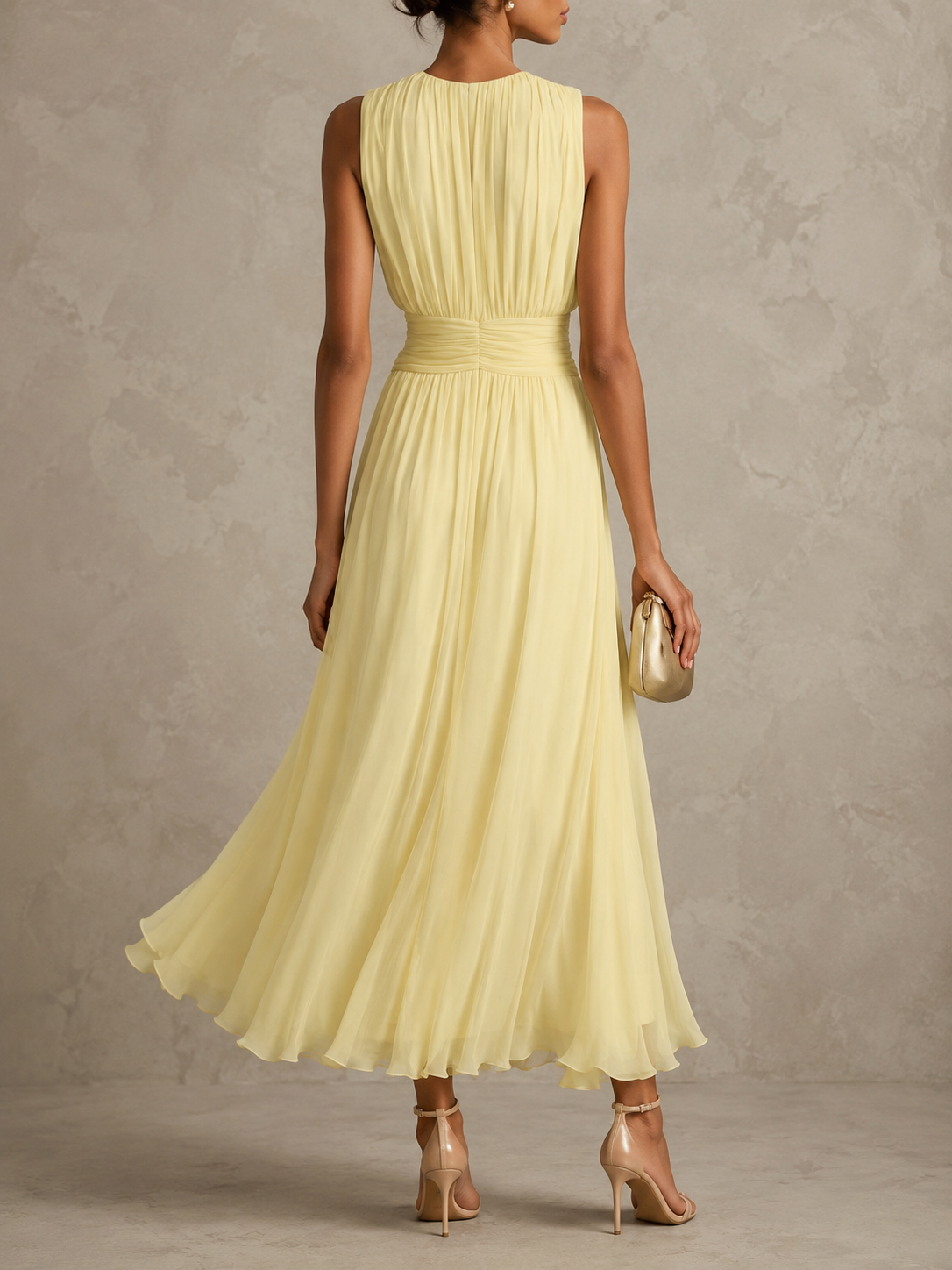Roxanne | Ruched-Waist Sleeveless Maxi Dress