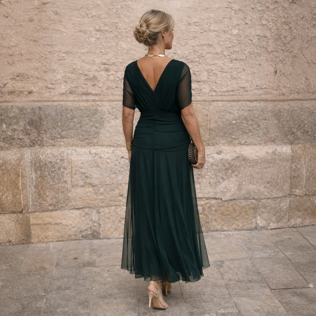 Mikaela | Gedrapeerde off-shoulder maxi-jurk