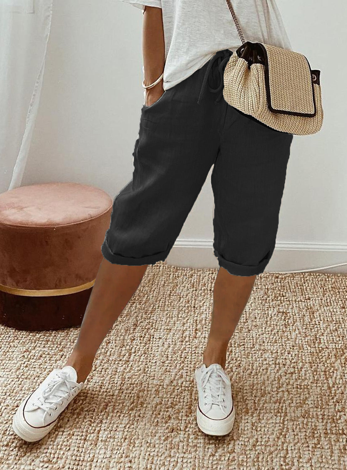 Holly | Cotton Linen Capri Pants