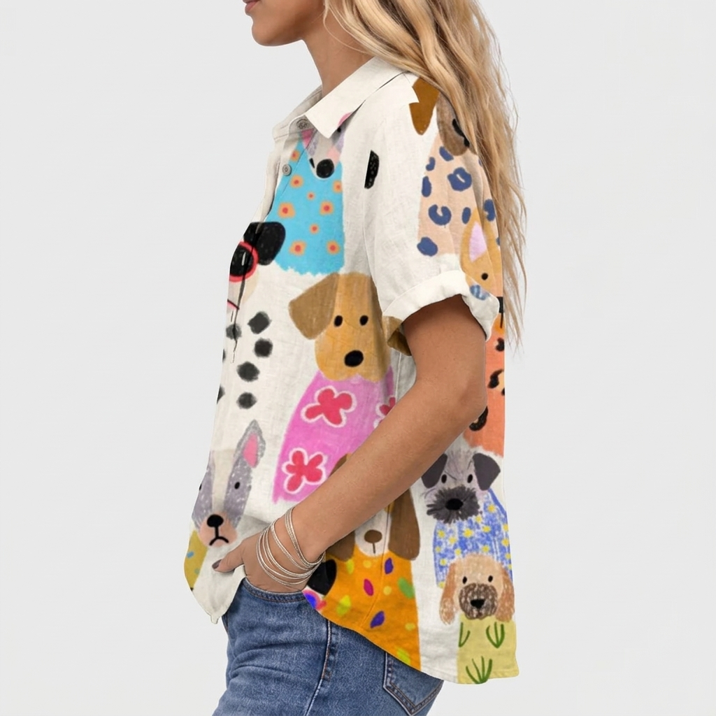 Willa printed collared shirt, Dogs print