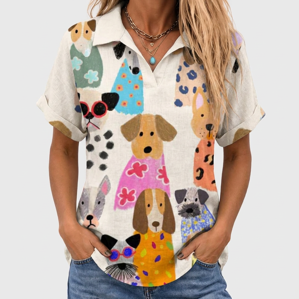 Willa printed collared shirt, Dogs print