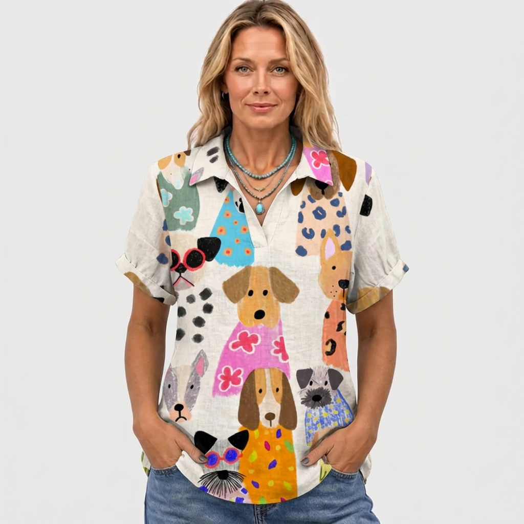 Willa printed collared shirt, Dogs print