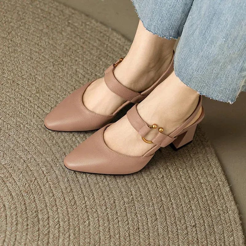 Vera | Leren slingback pumps met lage blokhak