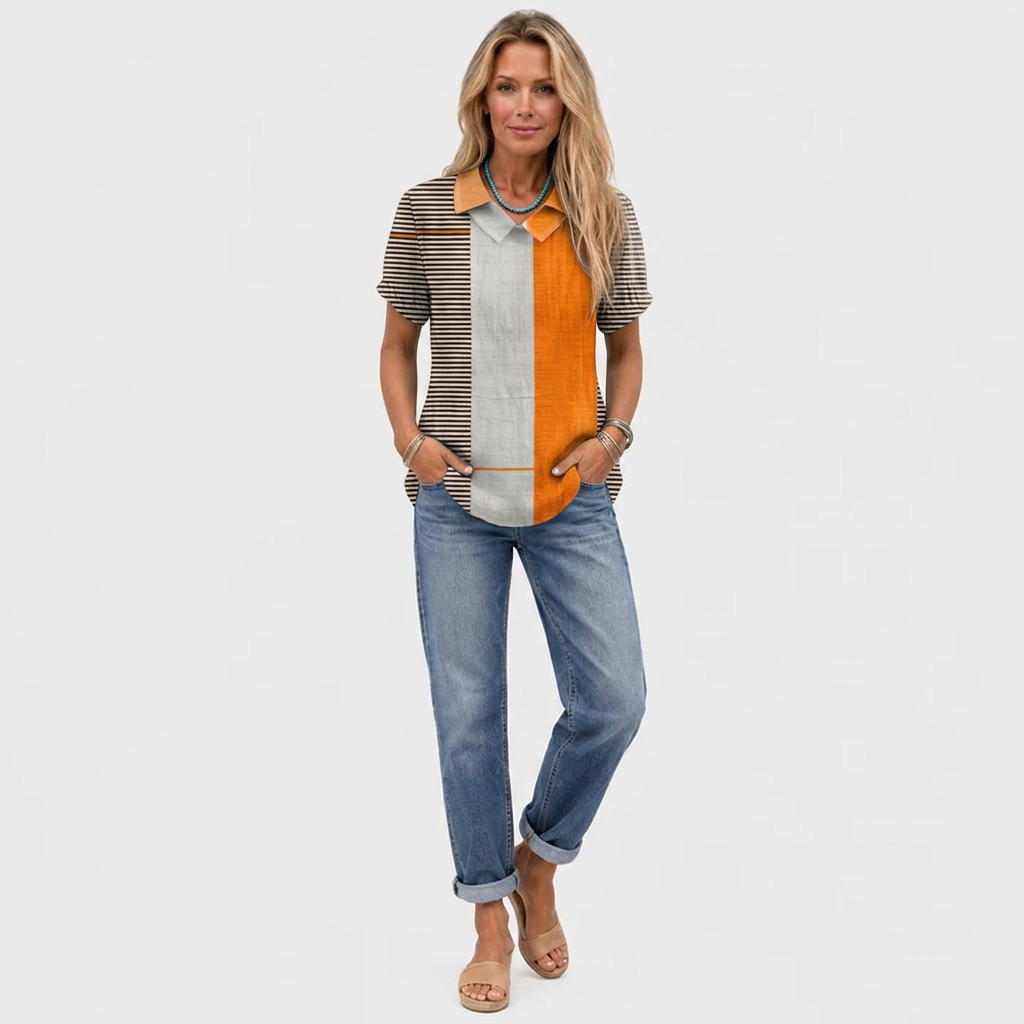 Willa printed collared shirt, Colour Block print