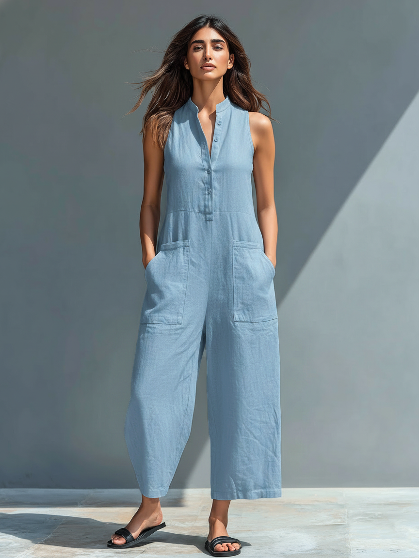 Barbara | Minimalist Stand-Collar Sleeveless Jumpsuit