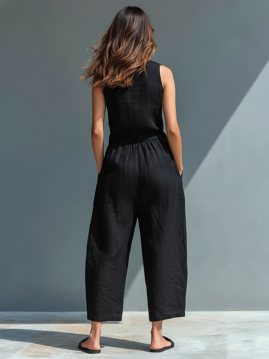 Barbara | Minimalist Stand-Collar Sleeveless Jumpsuit