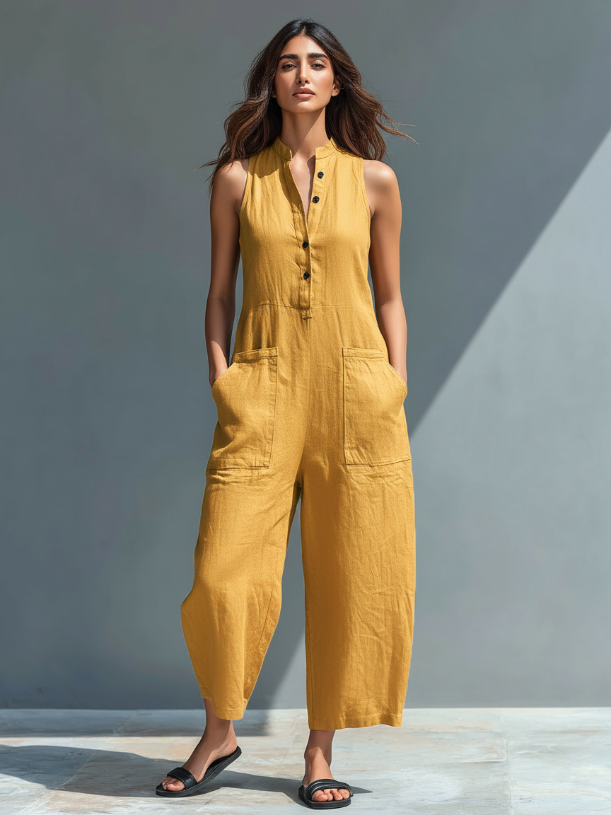 Barbara | Minimalist Stand-Collar Sleeveless Jumpsuit