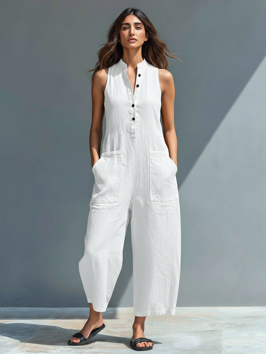 Barbara | Minimalist Stand-Collar Sleeveless Jumpsuit