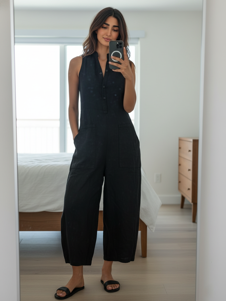 Barbara | Minimalist Stand-Collar Sleeveless Jumpsuit