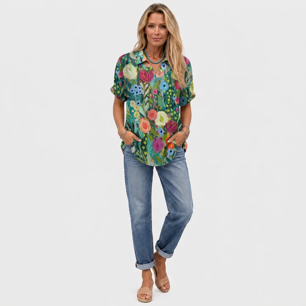 Willa printed collared shirt, Watercolour Floral print