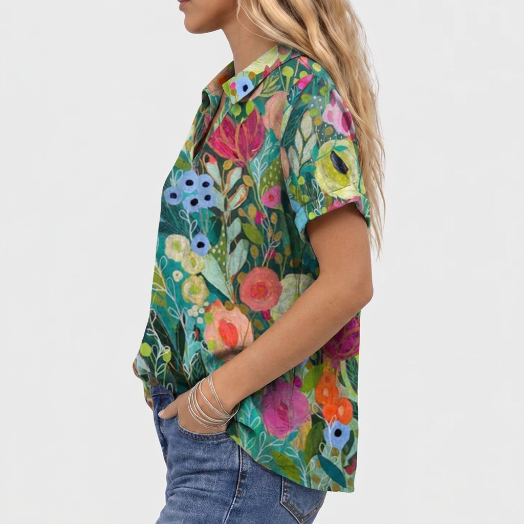 Willa printed collared shirt, Watercolour Floral print