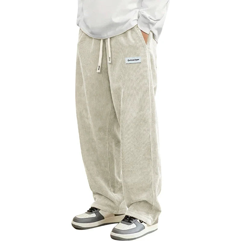 Daan | Wijde ribcord broek met elastische taille