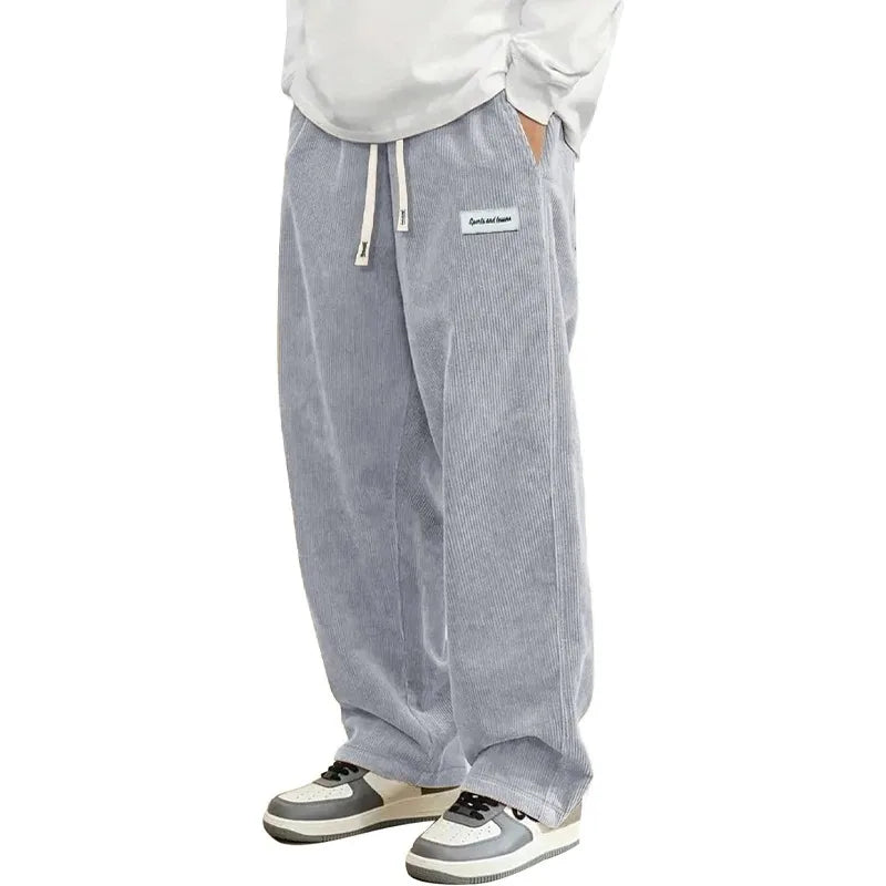 Daan | Wijde ribcord broek met elastische taille