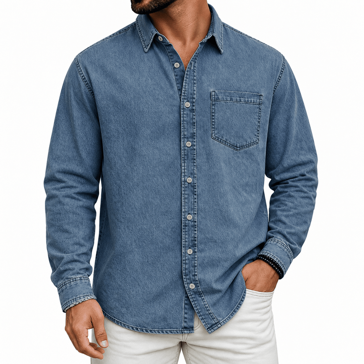 Wessel | Denimlook overhemd met borstzak