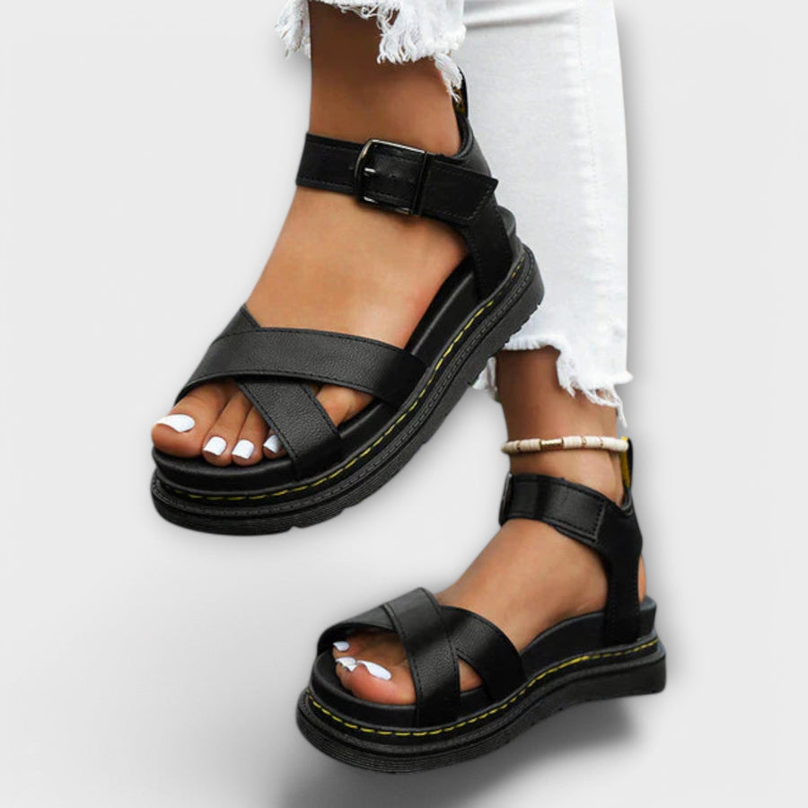 Roswitha - Black Platform Sports Sandals