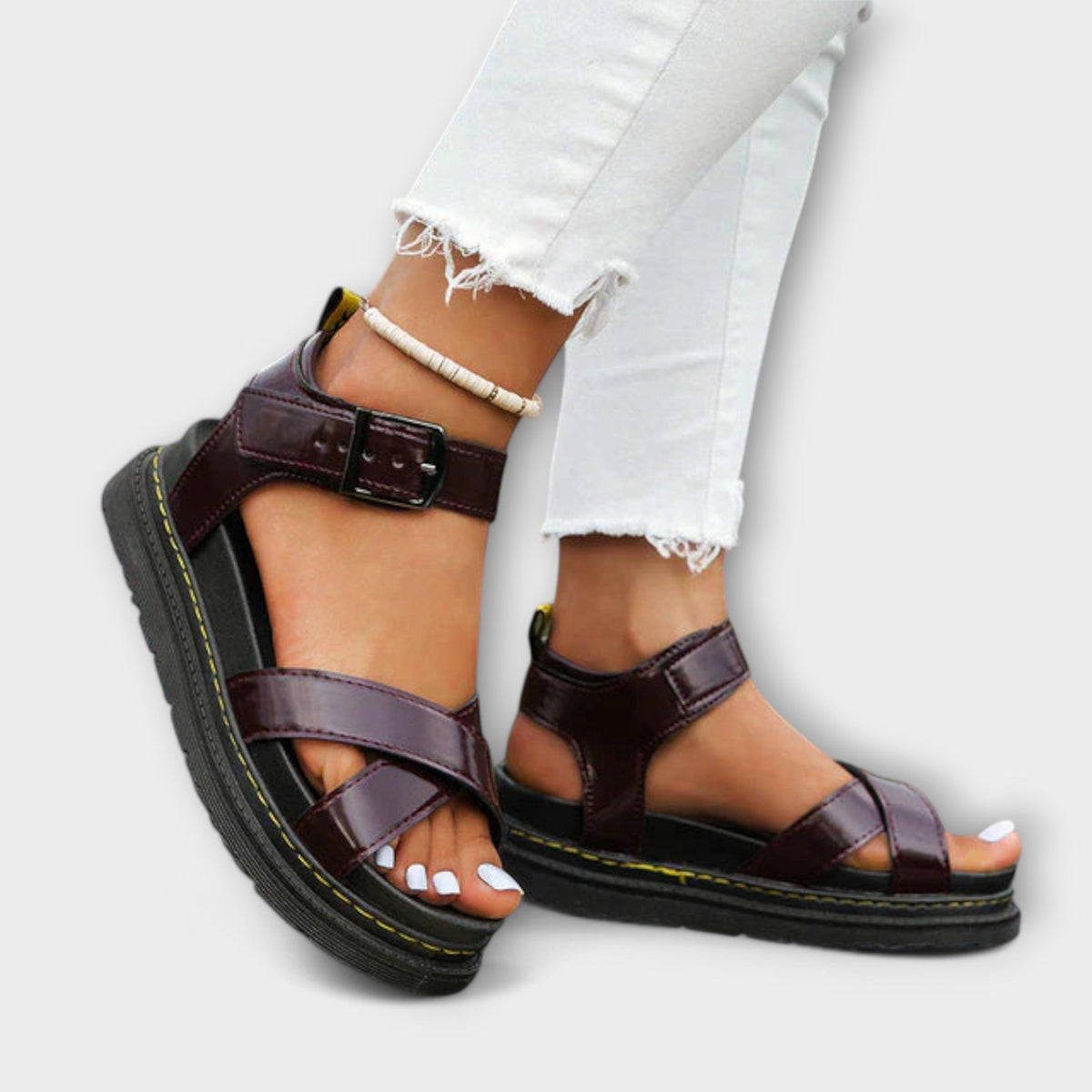 Roswitha - Black Platform Sports Sandals