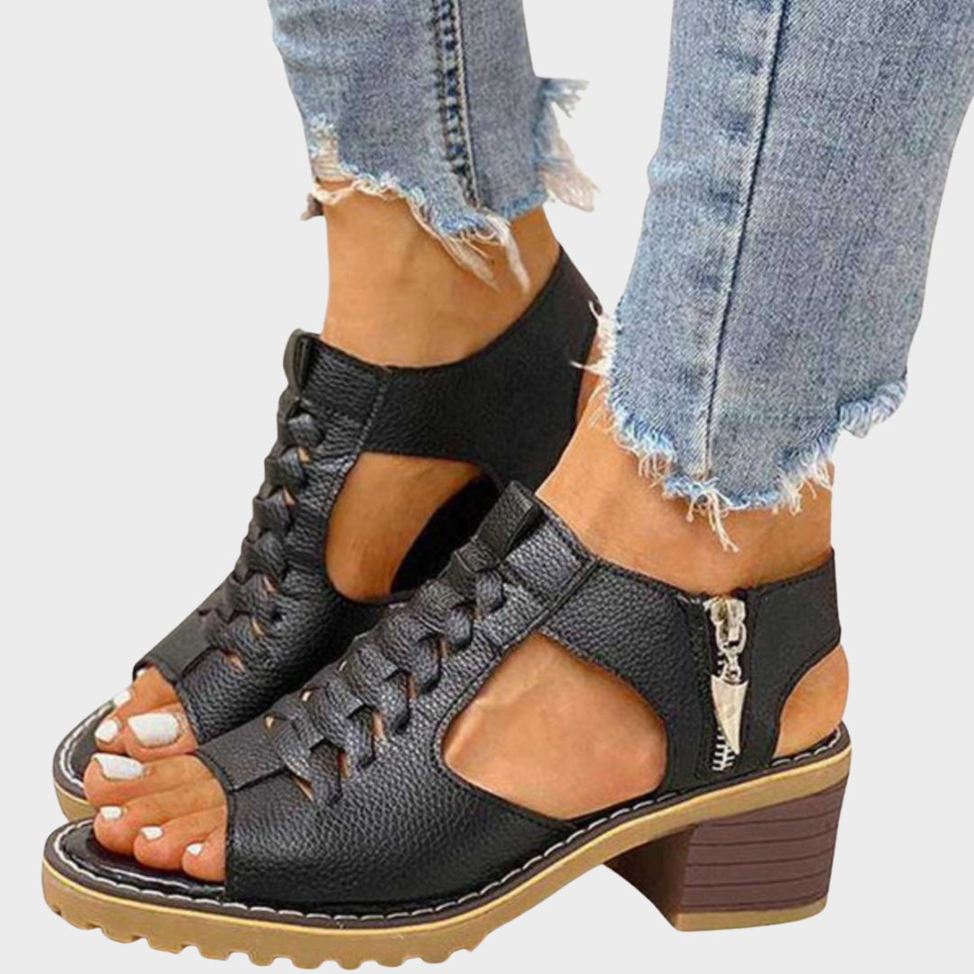 Cornelia – Elegant Peeptoe Sandals with Block Heel