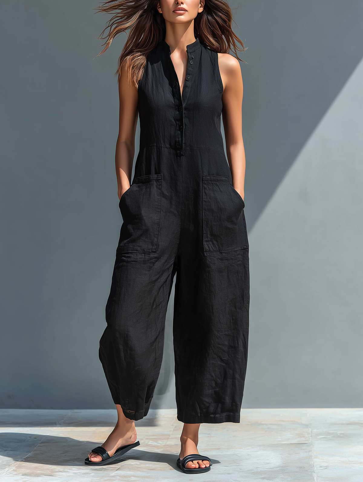 Barbara | Minimalist Stand-Collar Sleeveless Jumpsuit