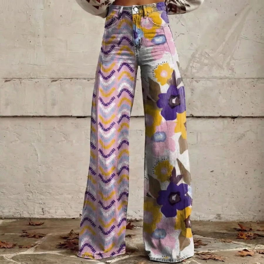 Valeria™ - Boho Art-Print Wide-Leg Pants