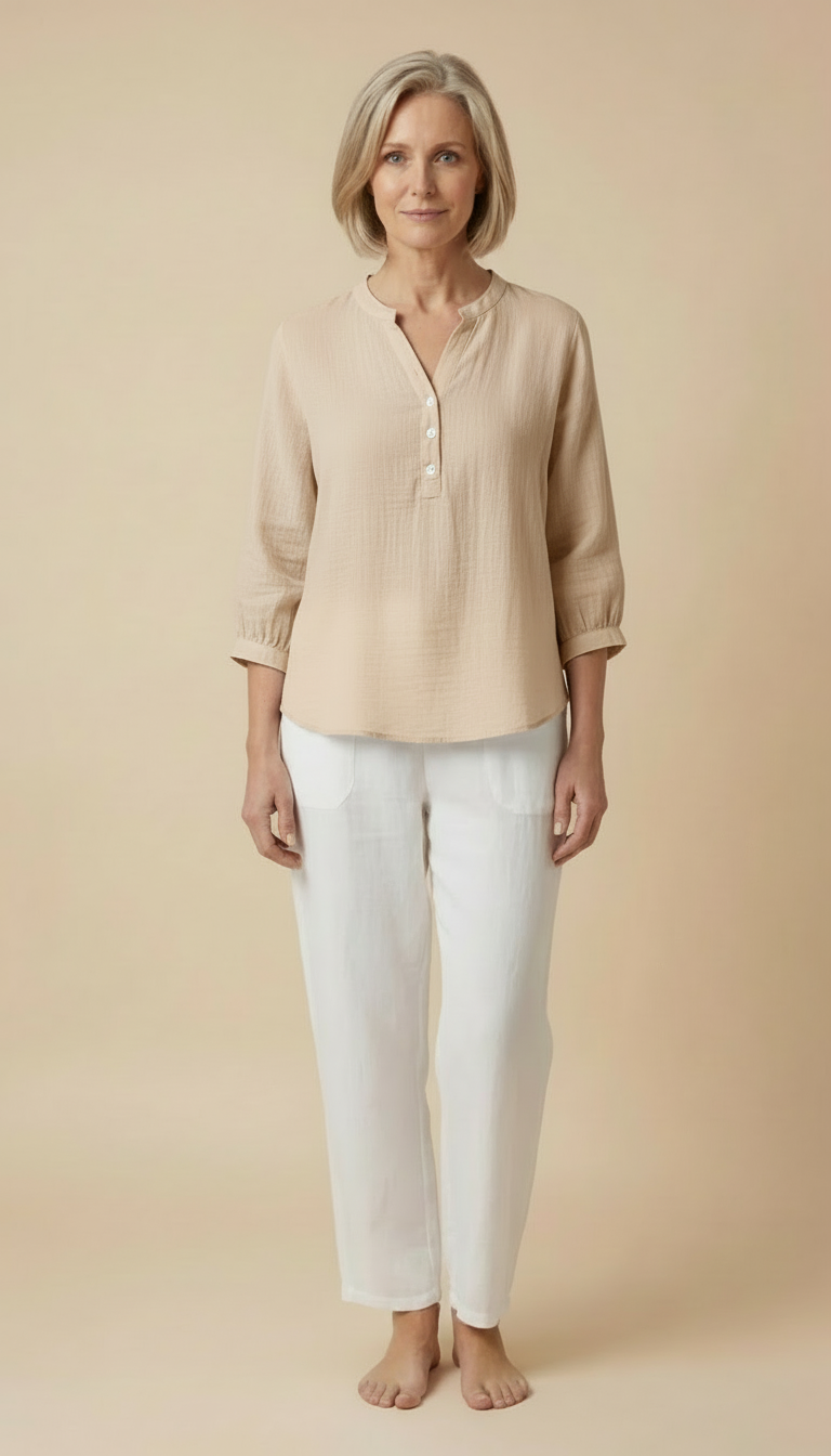 Grace™ - Relaxed Button Blouse  with Pleats