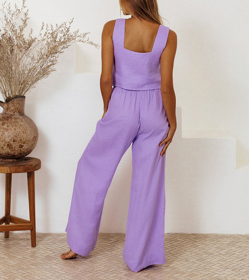 Milena™ – Minimalist Top & Wide-Leg Pants Set