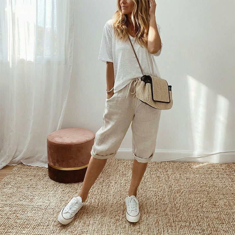 Holly | Cotton Linen Capri Pants