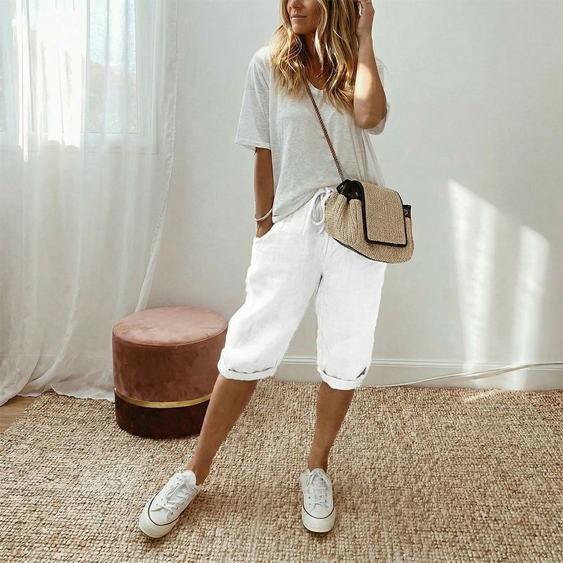 Holly | Cotton Linen Capri Pants