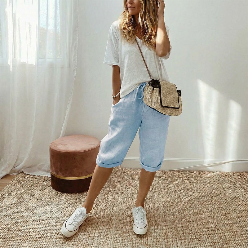 Holly | Cotton Linen Capri Pants