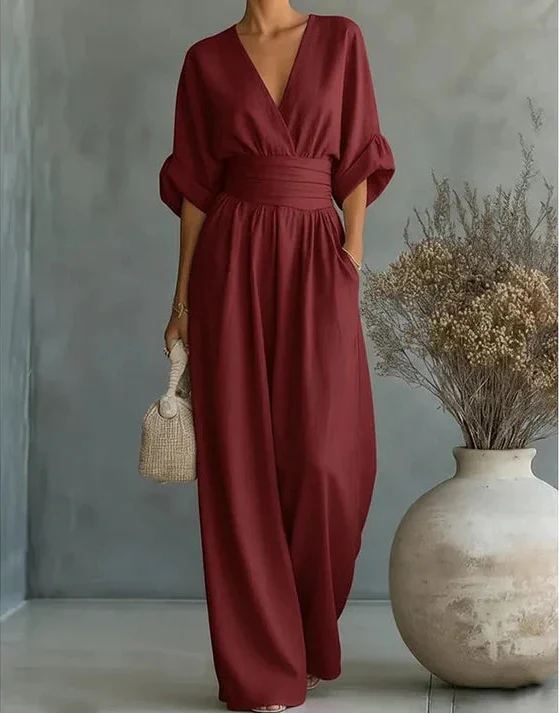 Dahlia | V-Neck Wide-Leg Jumpsuit