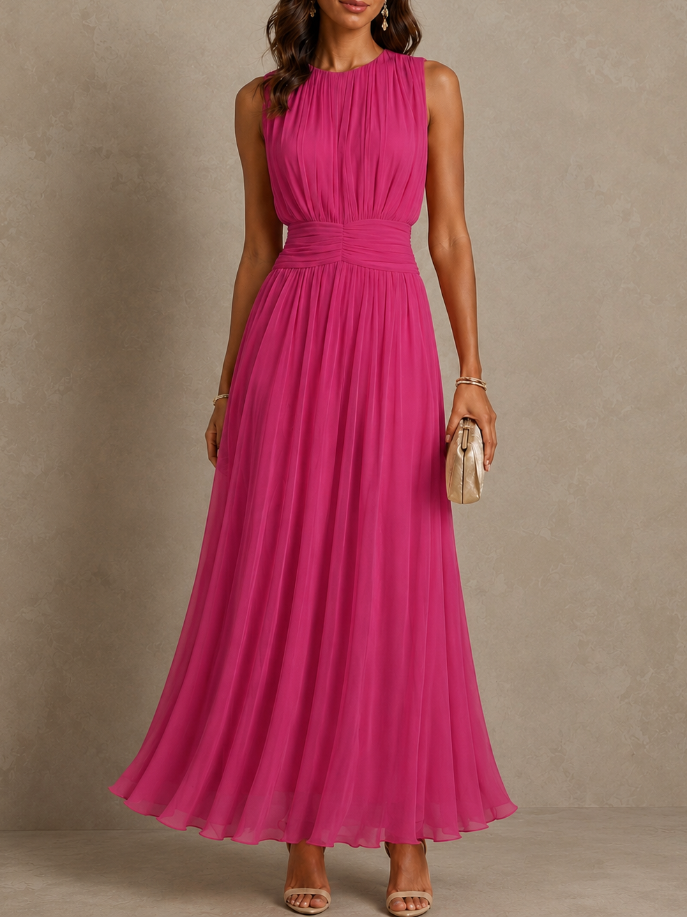 Roxanne | Ruched-Waist Sleeveless Maxi Dress