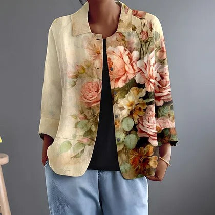 Sanjana | Floral Print Open-Front Jacket