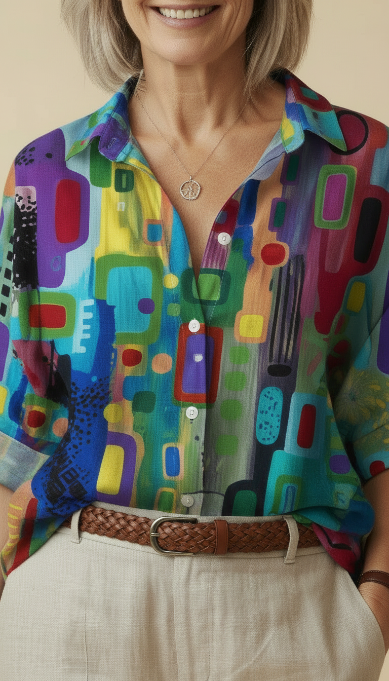 Edna™ - Elegant Geometric Print Blouse
