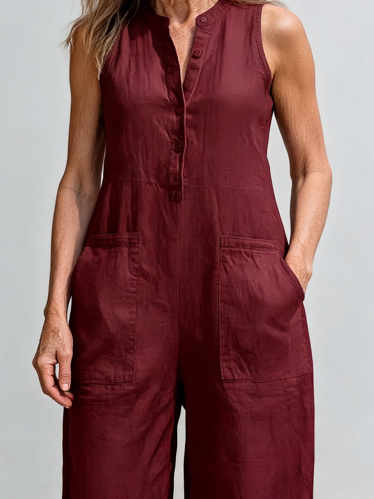 Barbara sleeveless jumpsuit with stand collar