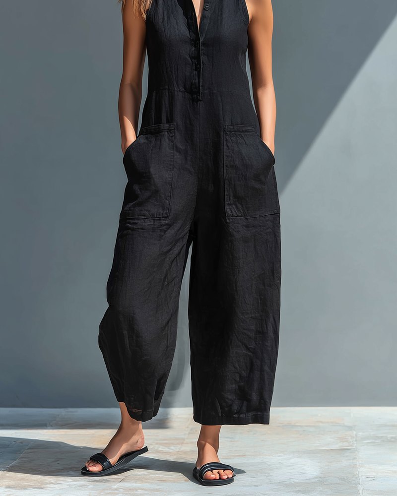 Barbara sleeveless jumpsuit with stand collar