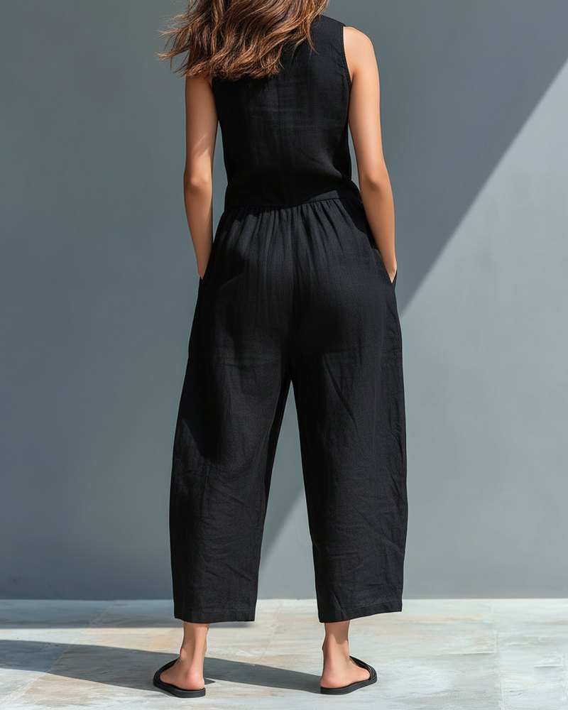 Barbara sleeveless jumpsuit with stand collar