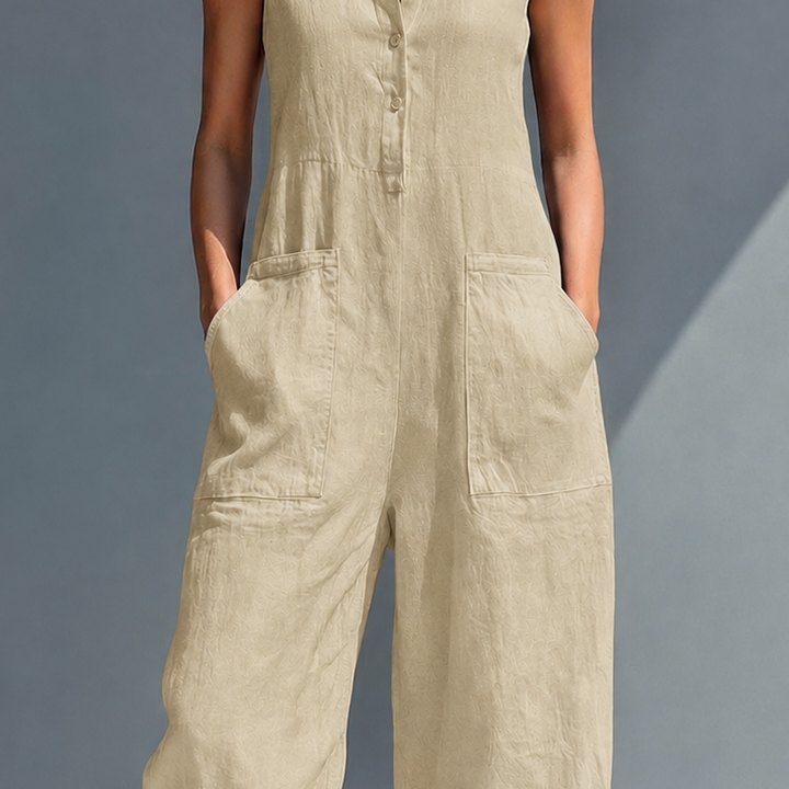 Barbara sleeveless jumpsuit with stand collar