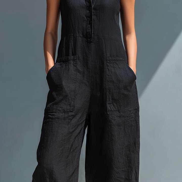 Barbara sleeveless jumpsuit with stand collar